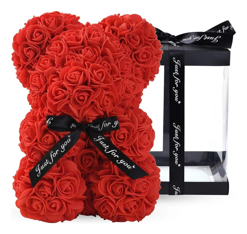 Oso De Rosa Artificiales Más Caja Regalo Amor San Valentín 