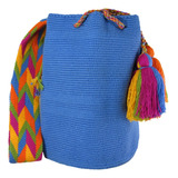 Mochila Wayuu Lisa Unicolor Azul Original Envio Gratis