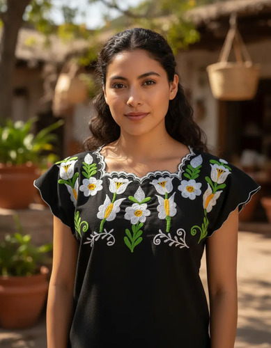 Blusa Artesanal Unitalla Bordada Manta Chiapas