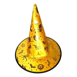 Chapéu De Bruxa Amarelo Com Desenhos Dourados