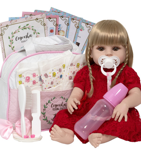 Boneca Tipo Reborn Menina Grande 100% Silicone Fofa 20 Itens