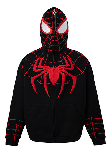 Sudadera Con Capucha Y Bordado De Araña Retro Americano