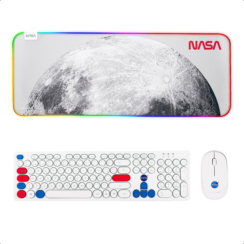 Kit Nasa Teclado Mouse Inalámbrico Mousepad Lunar Rgb