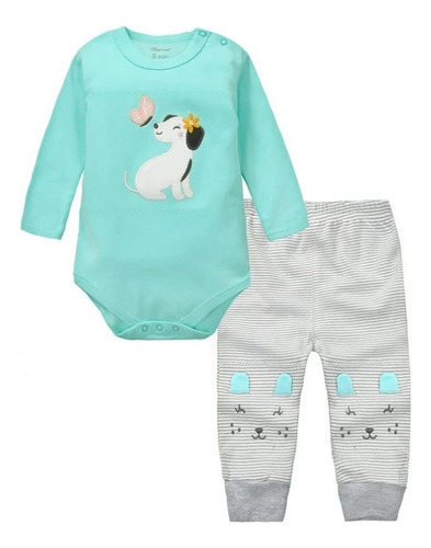 Conjunto Niña 2 Pzas Pañalero Perrita Y Pantalón Algodón