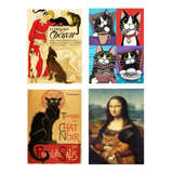 Carteles Metalicos Pack 4 Gatos Animales Cuadros 20x30 Cms