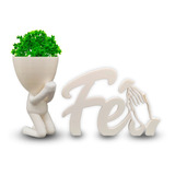 Kit Decoração Planta Artificial + Vasinho Orando + Fé 3d