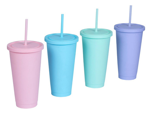 10 Vasos Reutilizable 470ml Tapa Sorbete Colores Pastel Liso