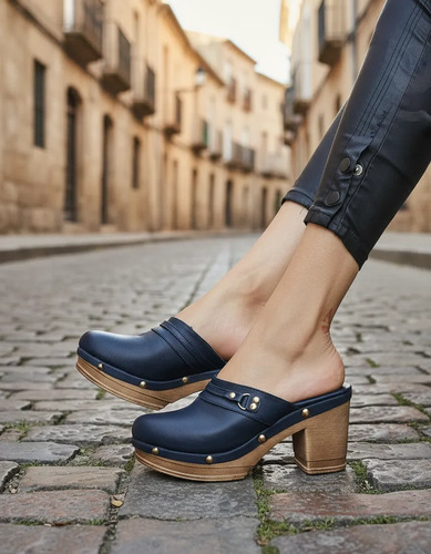 Zuecos Tipo Piel Mujer Tacón 9 Cm