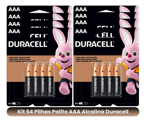 Kit 64 Pilhas Duracell Palito Aaa Cartela C/16 Econopack