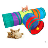 Túnel Gatos Triple Plegable Juego Para Conejos Cachorro Mx8p Color Multicolor