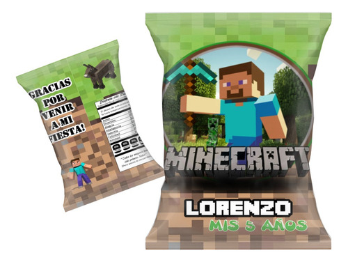 40 Bolsas Golosineras Personalizadas Minecraft Chip Bag 