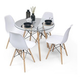 Mesa Eames Vidrio 100cm Y 4 Sillas Eames