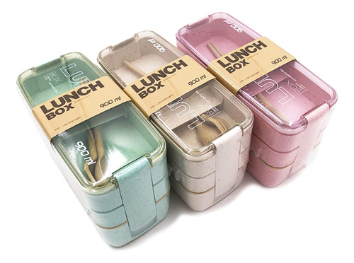 Monzo, Lunch Box 900 Ml Libre De Bpa, 3 Pisos, Cubiertos