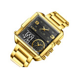 Reloj Dorado Oro Analógico Digital De Cuarz Cuadrado Premium
