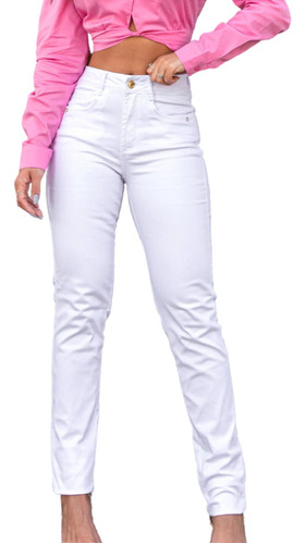 Calça Jeans Femnina Intermediaria Branco Basico 22148 