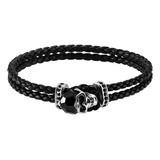 Pulsera Skull Con Swarovski De Cuero Cristal Craneo Premium