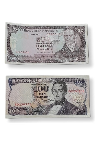 2 Billetes De Colombia 50 Y 100 Pesos Oro