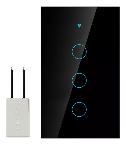 Interruptor Inteligente Wi-fi De 3 Vías Negro Sin Neutro