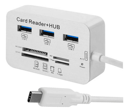 Hub Usb 3.1 Tipo C Combo De 3 Portas Prateado+ms Duo/sd (hc)