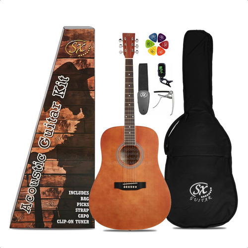 Kit Guitarra Acustica Sx Funda Correa Afinador Pua Encordado