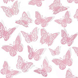 72pcs Mariposa 3d Rosa Decoración Pared 3 Tamaños Mar...