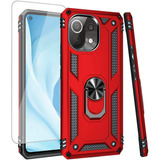 2 Micas + 1 Funda Rudo Con Anillo Para Xiaomi Mi 11 Lite 5g