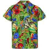 V.h.o. Camisa Hawaiana Enrrollada, Jungla, Verde, S