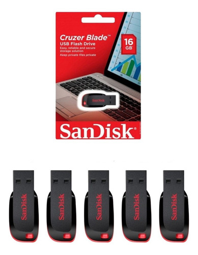 Kit Com 5 Unidades De Pendrive Sandisk Cruzer Blade 16gb 2.0