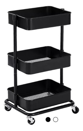 Carrito Organizador Multiusos De 3 Niveles Acero Con Ruedas Color Negro