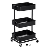 Carrito Organizador Multiusos De 3 Niveles Acero Con Ruedas Color Negro