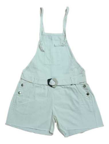 Jardineira Feminina Macacão Short Mom Curto Branco Soltinho