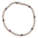 Collar Perlas 6mm Con Caritas Violetas