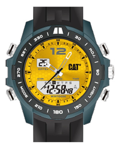 Reloj Cat Horizon Mh-155-21-737 Malla Negro Bisel Negro Fondo Amarillo