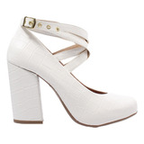 Sapato Feminino Boneca Salto Bloco Branco Er0083