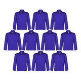 Kit 10 Camisa Jaleco Brim Manga Longa Uniforme Azul Royal