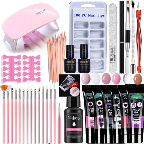 49pcs Extensión De Uñas Poligel Set Con Lámpara Uv/led