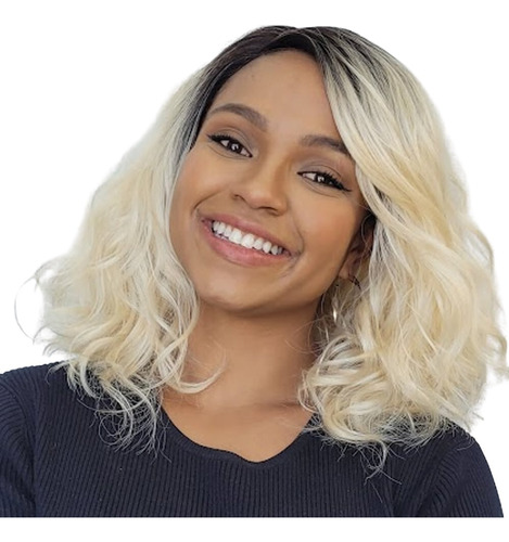 Peruca Front Lace Wig Ondulada Curta Fibra Premium - Mlc175