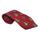 Corbata John Comfort Clásica Seda Roja Y Veleros
