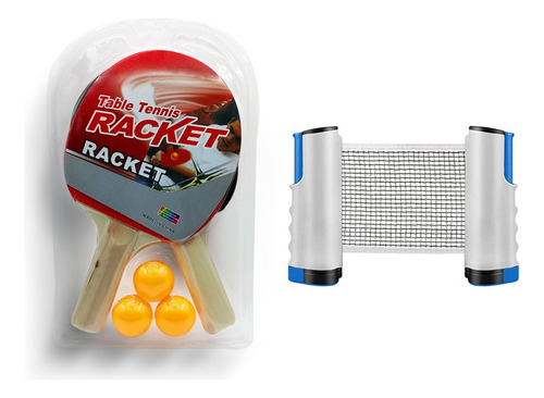 Kit 2 Raquetas De Ping Pong + Pelotas + Red Retractil 