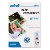 Papel Fotográfico A4 220g Glossy Paper Brilhante Spiral 50fl Cor Branco