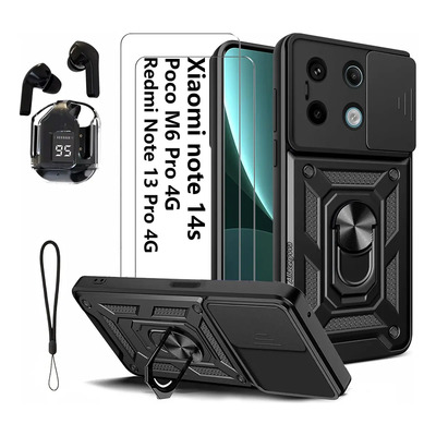 Funda Case 5kits Para Xiaomi Poco M6 Pro 4G \u002FRedmi Note 14s 4G \u002F Redmi Note 13 Pro 4G Funda+ Bluetooth+ 2*Mica + Cordón \u002F Tapa Deslizante Para Lente Protector Uso Rudo Anillo Allaceryvva | MercadoLibre