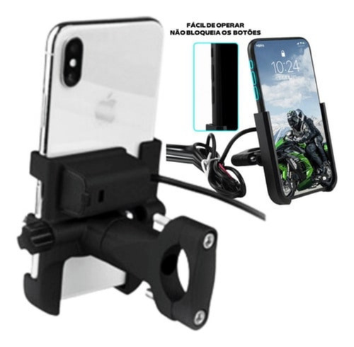 Suporte Celular Em Alumínio Para Moto Com Carregador Turbo