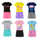 Kit Lote 12 Peças Roupa Infantil Menina 6 Shorts + 6camisas