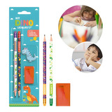 Kit Escolar Com 2 Lápis Hb Apontador E Borracha Premium