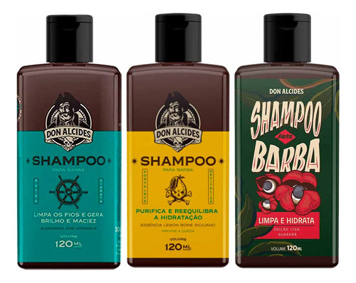 Kit 3x Shampoo Para Barba Calico Lemon Guaraná Don Alcides