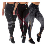 Kit 3 Leggings Mescla Sublimada Não Tem Transparencia Luxo