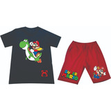 Conjuntos Mario Bross Camiseta+pantaloneta Niños Adultos 