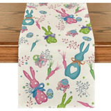 Easter Bunny Table Runner Gnome Rabbit Party Decor Creative