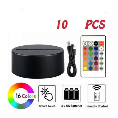 Cable Usb Remoto Con Base De Luz Led 3d, 16 Colores, 10 Piez