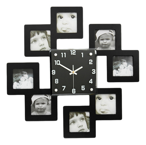 Reloj De Pared De Madera Negro Con 8 Marcos De Fotos Decorat